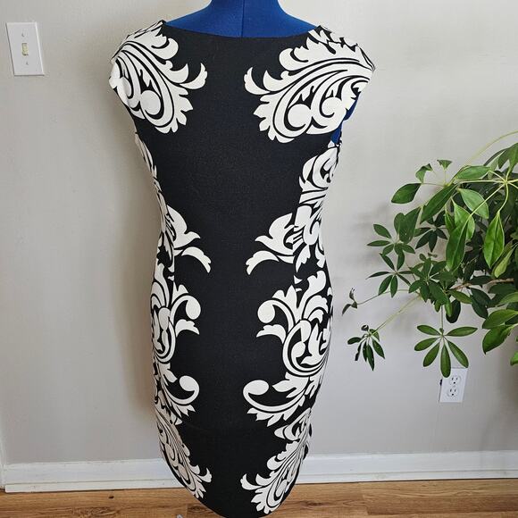 Maggie London Black and White Print Spandex Dress Size 14 - Picture 2 of 8